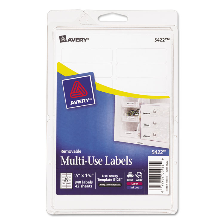 Picture of Removable Multi-Use Labels, 1/2 x 1 3/4, White, 840/Pack