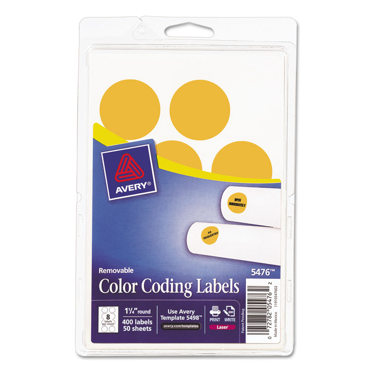 Picture of Printable Removable Color-Coding Labels, 1 1/4" dia, Neon Orange, 400/Pack