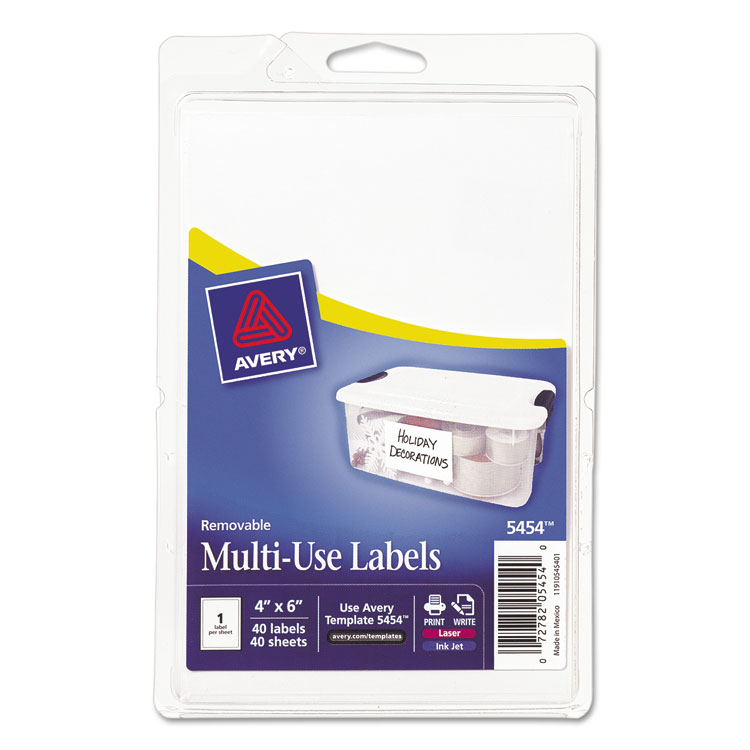 Picture of Removable Multi-Use Labels, 6 x 4, White, 40/Pack