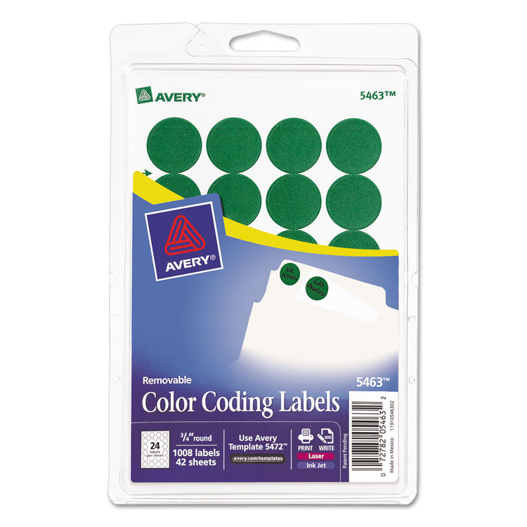 Picture of Printable Removable Color-Coding Labels, 3/4" dia, Green, 1008/Pack