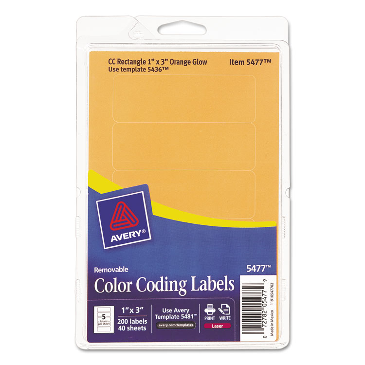 Picture of Printable Removable Color-Coding Labels, 1 x 3, Neon Orange, 200/Pack