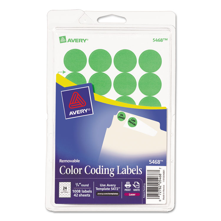 Picture of Printable Removable Color-Coding Labels, 3/4" dia, Neon Green, 1008/Pack