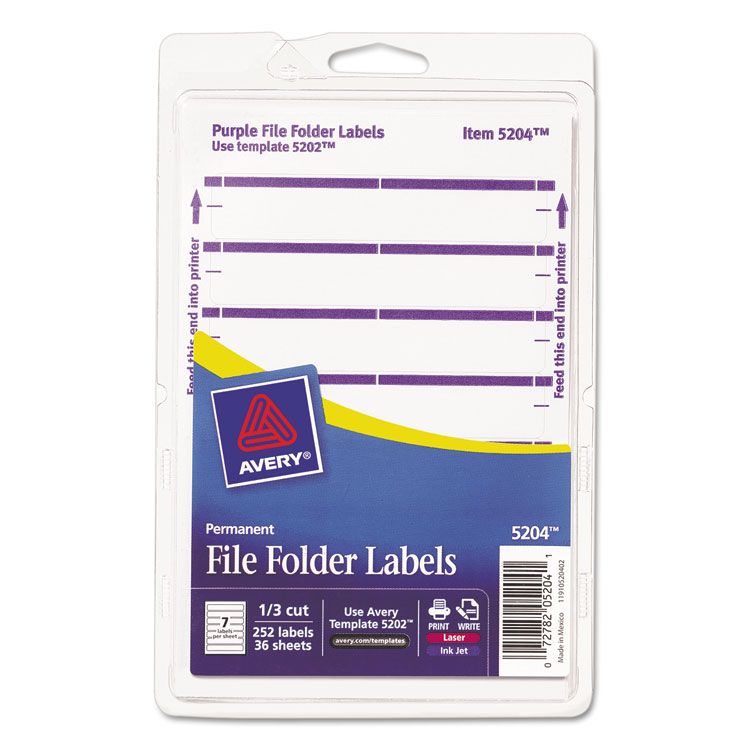 Picture of Print or Write File Folder Labels, 11/16 x 3 7/16, White/Purple Bar, 252/Pack