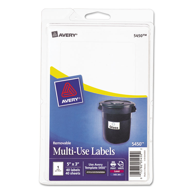 Picture of Removable Multi-Use Labels, 5 x 3, White, 40/Pack