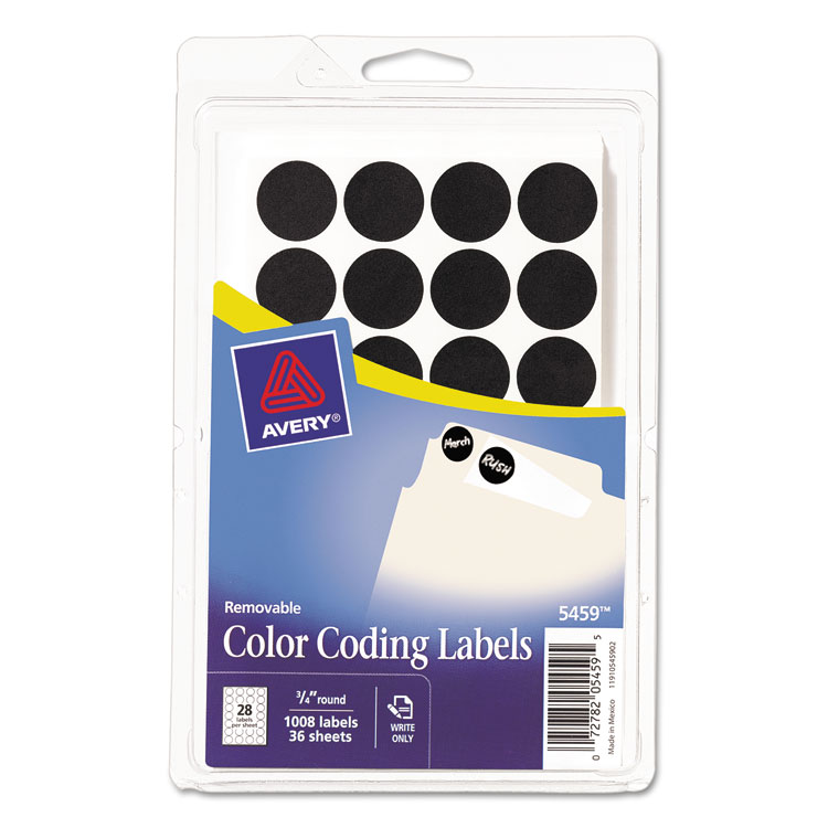 Picture of Handwrite Only Removable Round Color-Coding Labels, 3/4" dia, Black, 1008/Pack