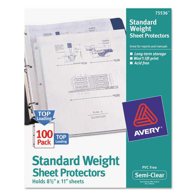 Picture of Top-Load Sheet Protector, Standard, Letter, Semi-Clear, 100/Box