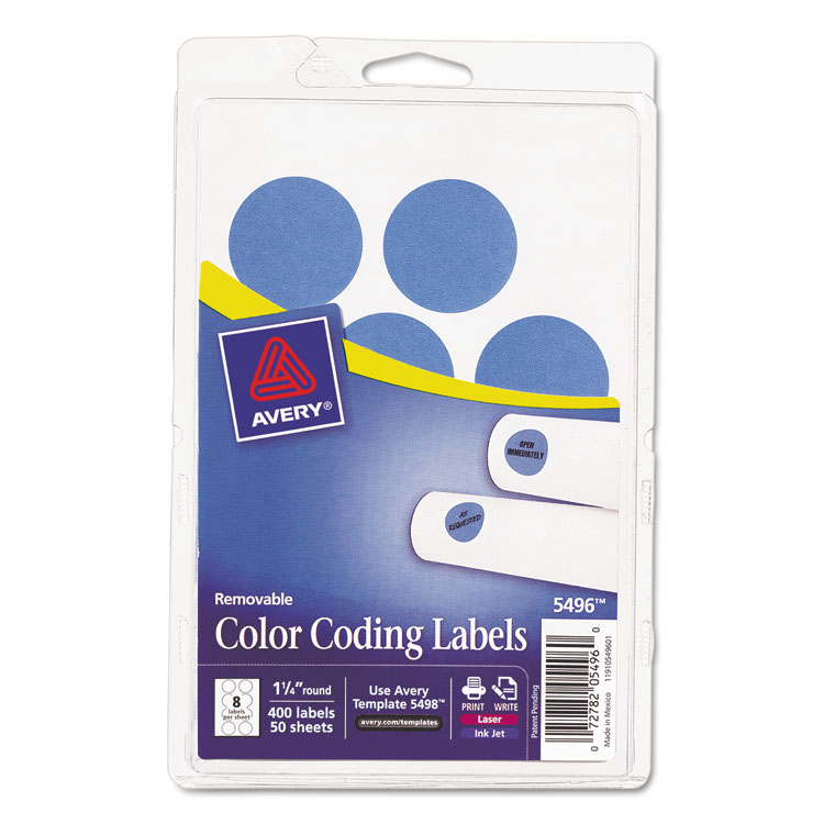 Picture of Printable Removable Color-Coding Labels, 1 1/4" dia, Light Blue, 400/Pack
