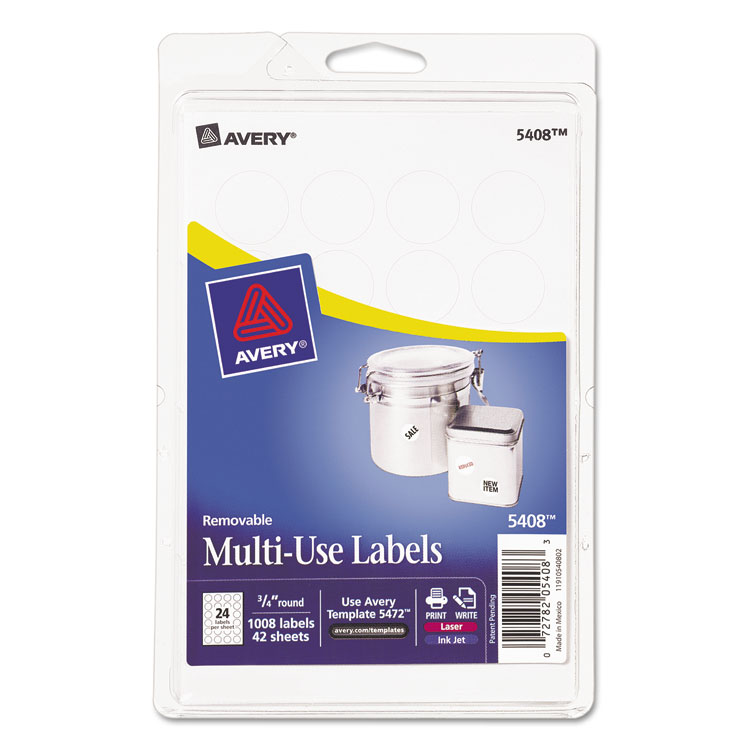 Picture of Removable Multi-Use Labels, 3/4" dia, White, 1008/Pack