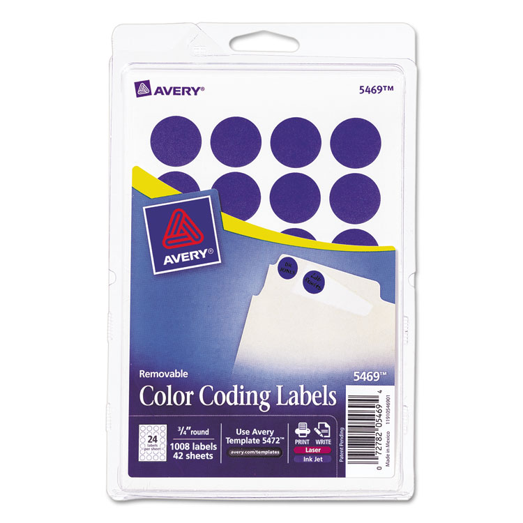 Picture of Printable Removable Color-Coding Labels, 3/4" dia, Dark Blue, 1008/Pack