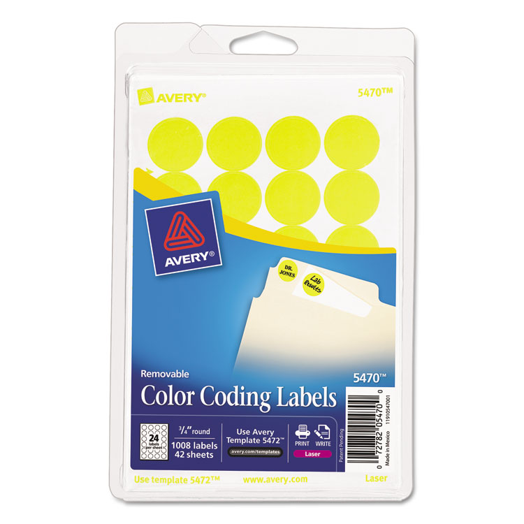Picture of Printable Removable Color-Coding Labels, 3/4" dia, Neon Yellow, 1008/Pack