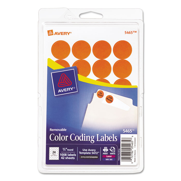 Picture of Printable Removable Color-Coding Labels, 3/4" dia, Orange, 1008/Pack