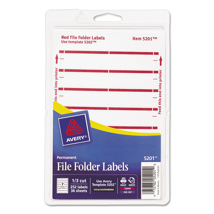 Picture of Print or Write File Folder Labels, 11/16 x 3 7/16, White/Dark Red Bar, 252/Pack