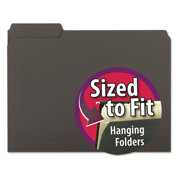 Picture of Interior File Folders, 1/3 Cut Top Tab, Letter, Black, 100/Box