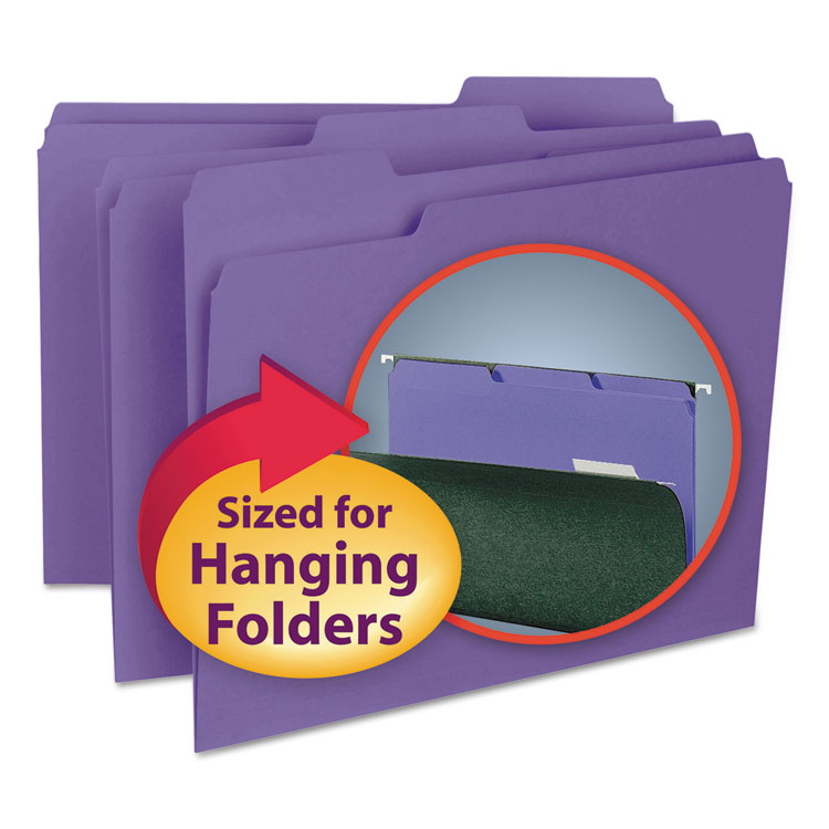 Picture of Interior File Folders, 1/3 Cut Top Tab, Letter, Purple, 100/Box