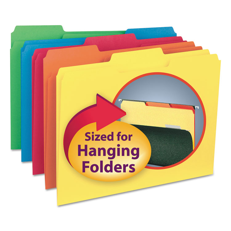 Picture of Interior File Folders, 1/3 Cut Top Tab, Letter, Assorted, 100/Box
