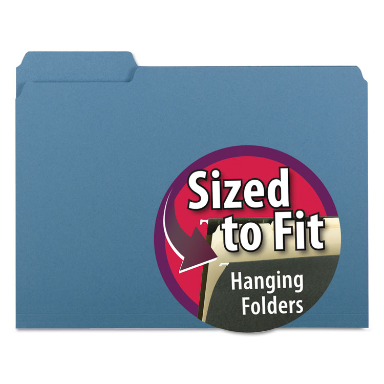 Picture of Interior File Folders, 1/3 Cut Top Tab, Letter, Blue, 100/Box