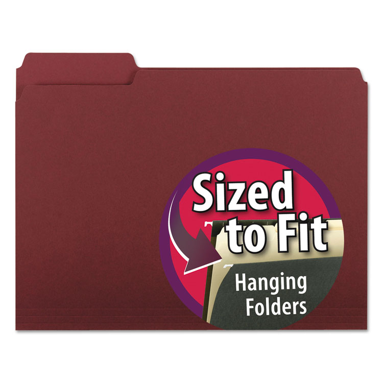 Picture of Interior File Folders, 1/3 Cut Top Tab, Letter, Maroon, 100/Box