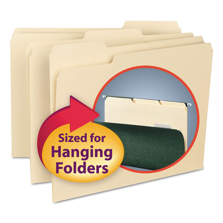Picture of Interior File Folders, 1/3 Cut Top Tab, Letter, Manila, 100/Box