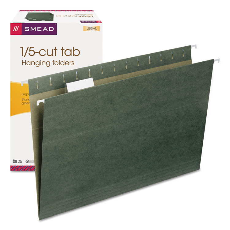 Picture of Hanging File Folders, 1/5 Tab, 11 Point Stock, Legal, Green, 25/Box