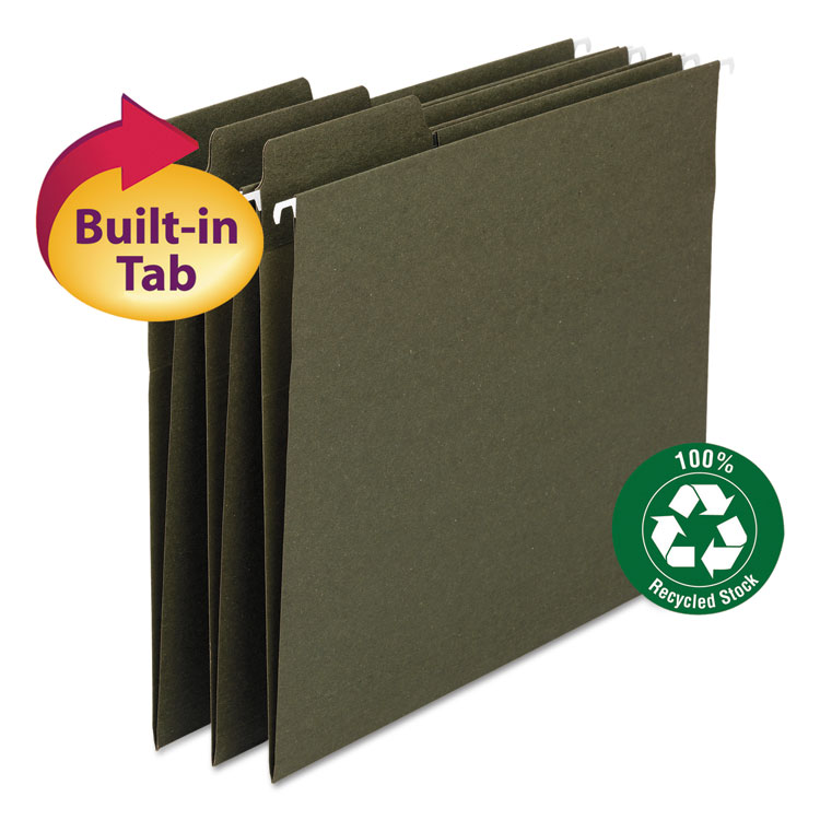 Picture of FasTab Recycled Hanging File Folders, Legal, Green, 20/Box