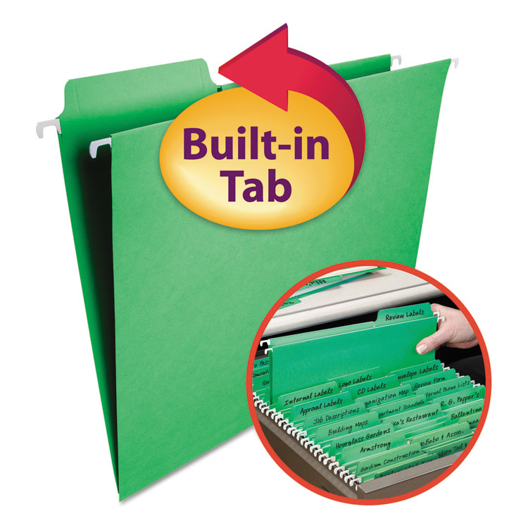 Picture of FasTab Hanging File Folders, Letter, Green, 20/Box