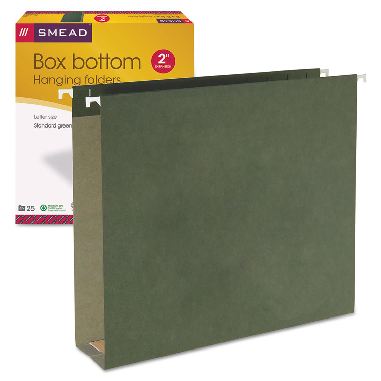 Picture of 2" Capacity Box Bottom Hanging File Folders, Letter, Green, 25/Box