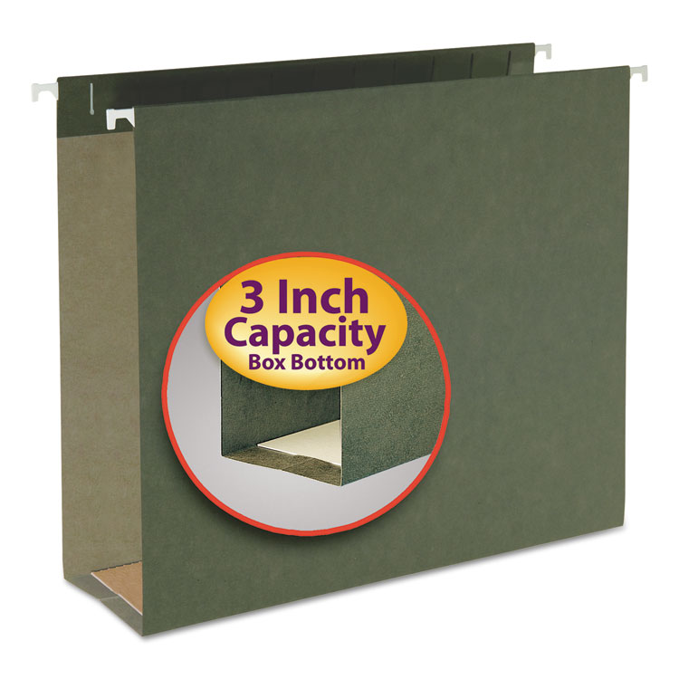 Picture of Three Inch Capacity Box Bottom Hanging File Folders, Letter, Green, 25/Box