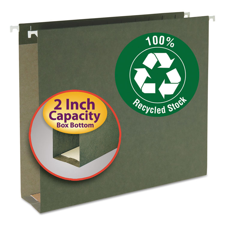 Picture of Two Inch Capacity Box Bottom Hanging File Folders, Letter, Green, 25/Box