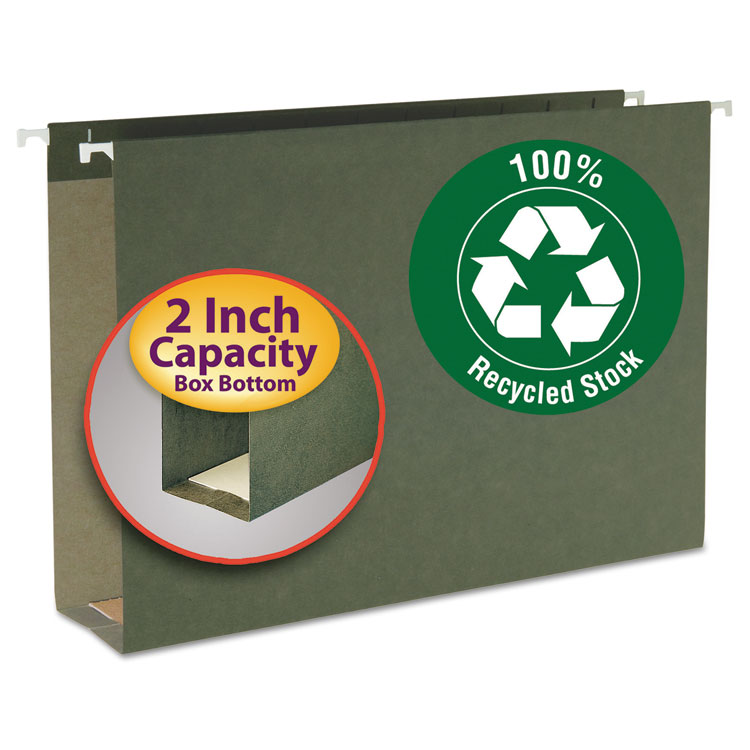 Picture of Two Inch Capacity Box Bottom Hanging File Folders, Legal, Std Green, 25/Box