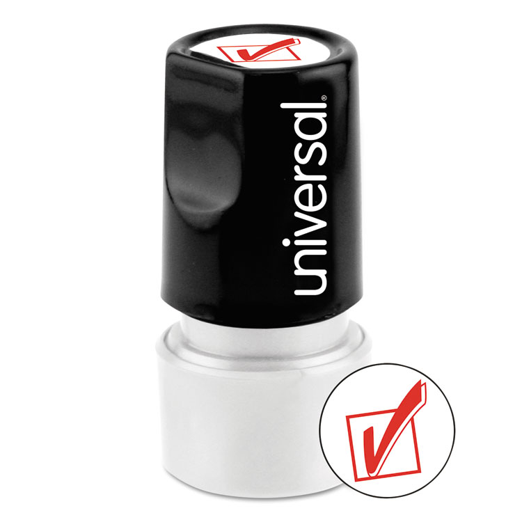 Picture of Round Message Stamp, CHECK MARK, Pre-Inked/Re-Inkable, Red