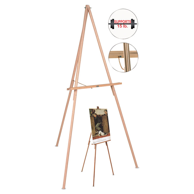 Picture of Oak Display Tripod Easel, 60", Wood/Brass