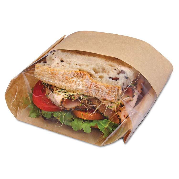 Picture of Dubl View Sandwich Bags, 2.35 mil, 9 1/2 x 5 3/4 x 2 3/4, Natural Brown, 500/CT