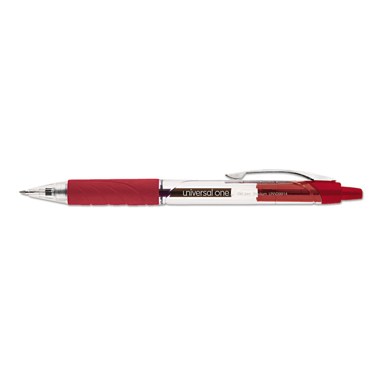 Picture of Clear Roller Ball Retractable Gel Pen, Red Ink, Medium, Dozen