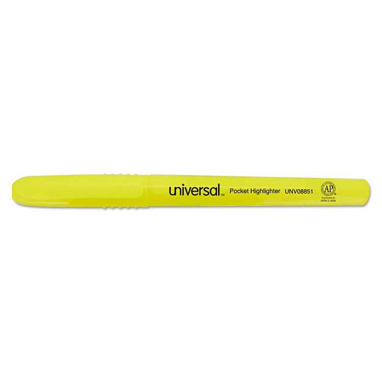Picture of Pocket Clip Highlighter, Chisel Tip, Fluorescent Yellow Ink, Dozen