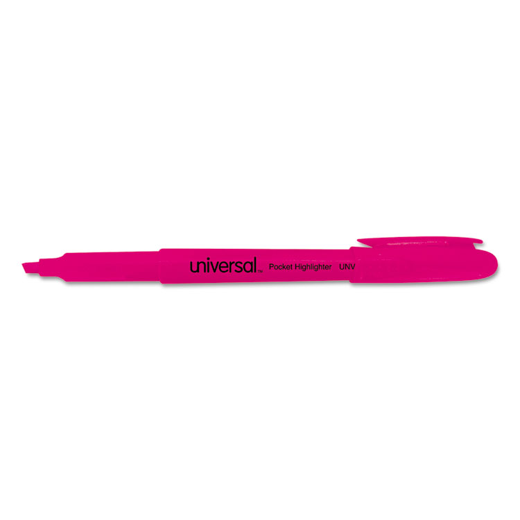 Picture of Pocket Clip Highlighter, Chisel Tip, Fluorescent Pink Ink, Dozen
