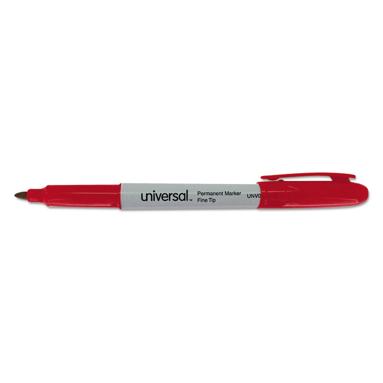 Picture of Pen Style Permanent Markers, Fine Point, Red, Dozen