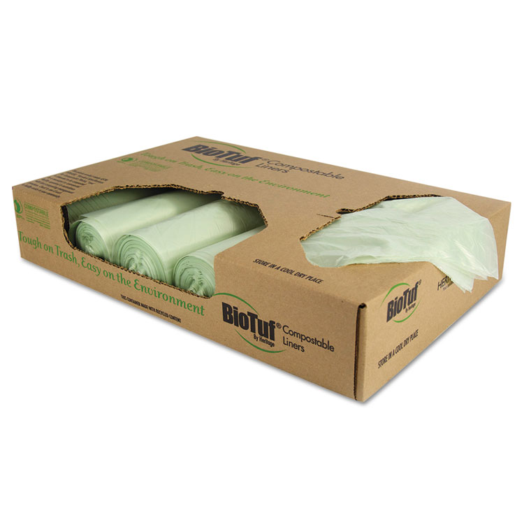 Picture of Biotuf Compostable Can Liners, 48 gal, 1 mil, 42 x 48, Light Green, 100/Carton
