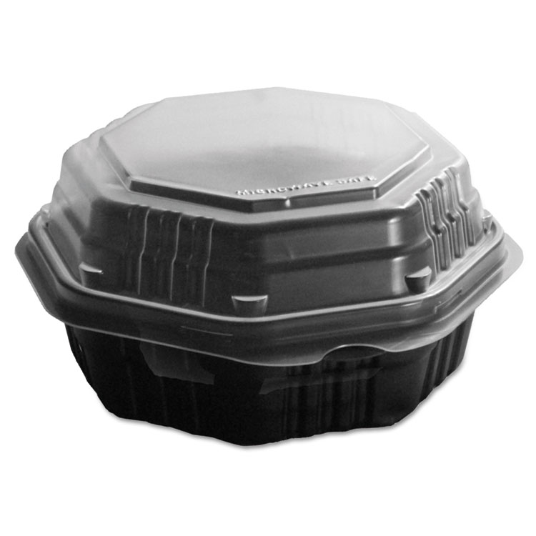 Picture of OctaView Hinged-Lid HF Containers, Black/Clear, 6.3 x 1.2 x 1.2, 200/Carton