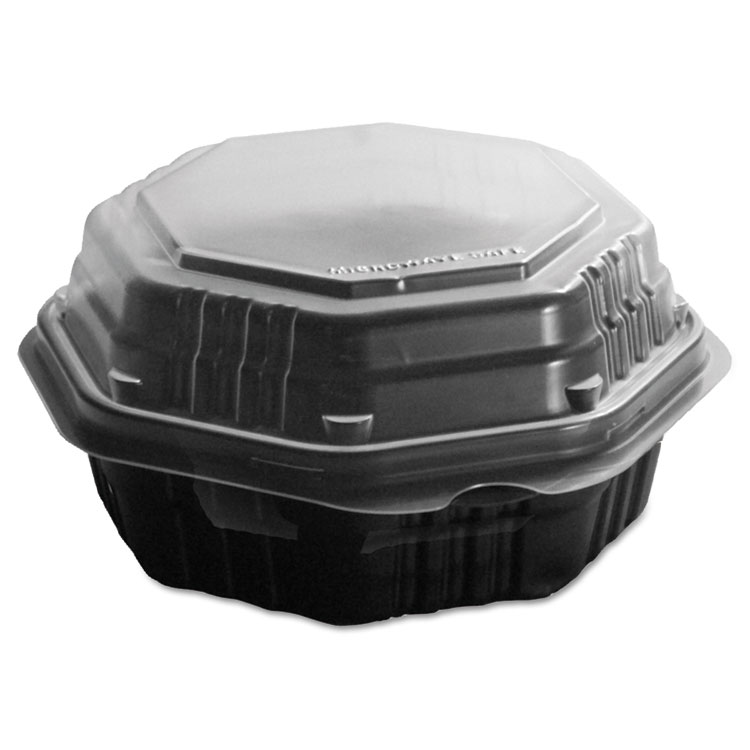 Picture of OctaView Hinged-Lid HF Containers, Black/Clear, 6.3 x 3.1 x 1.5, 200/Carton