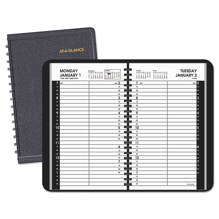 Picture of Daily Appointment Book with 15-Minute Appointments, 8 x 4 7/8, Black