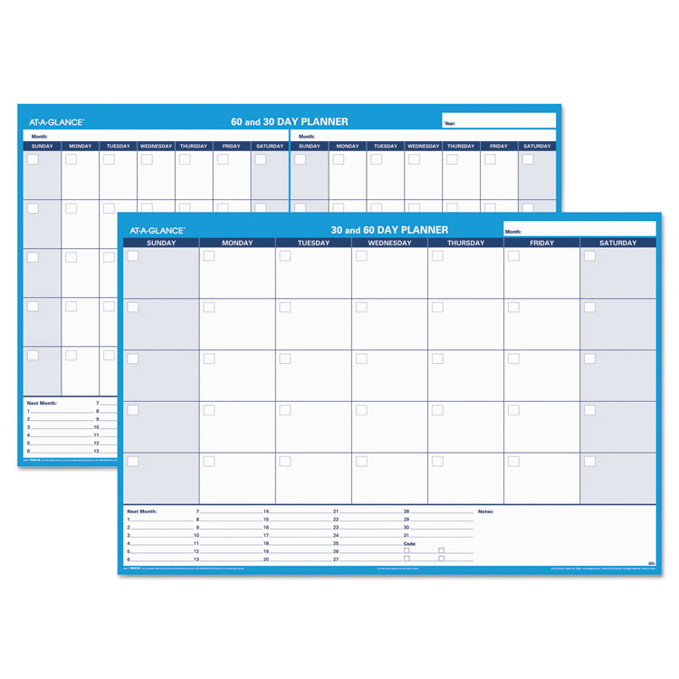 Picture of 30/60-Day Undated Horizontal Erasable Wall Planner, 48 x 32, White/Blue,