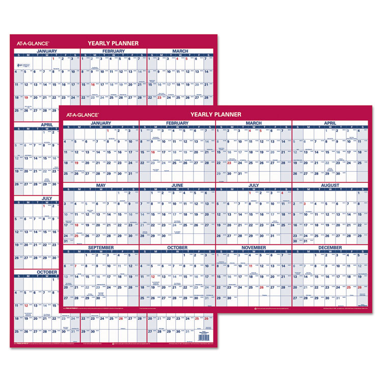 Picture of Erasable Vertical/Horizontal Wall Planner, 24 x 36, Blue/Red