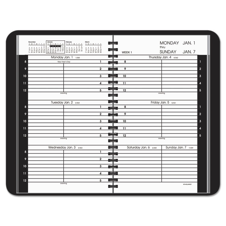 Weekly Appointment Book Ruled for Hourly Appointments, 8 x 4 7/8, Black, 2020