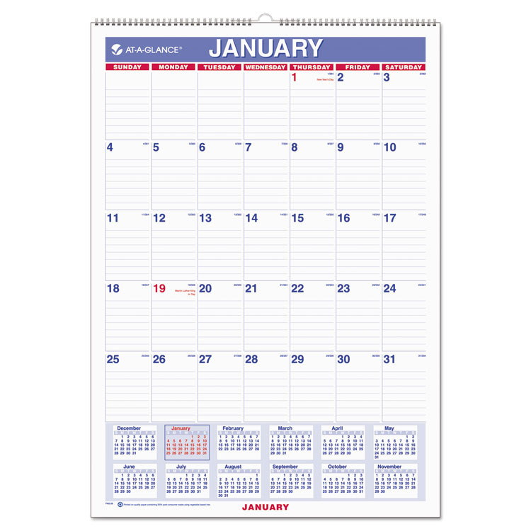 Picture of Monthly Wall Calendar with Ruled Daily Blocks, 12 x 17, White