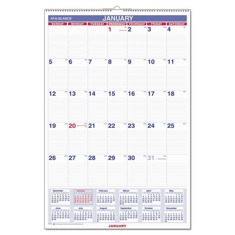 Picture of Monthly Wall Calendar with Ruled Daily Blocks, 20 x 30, White