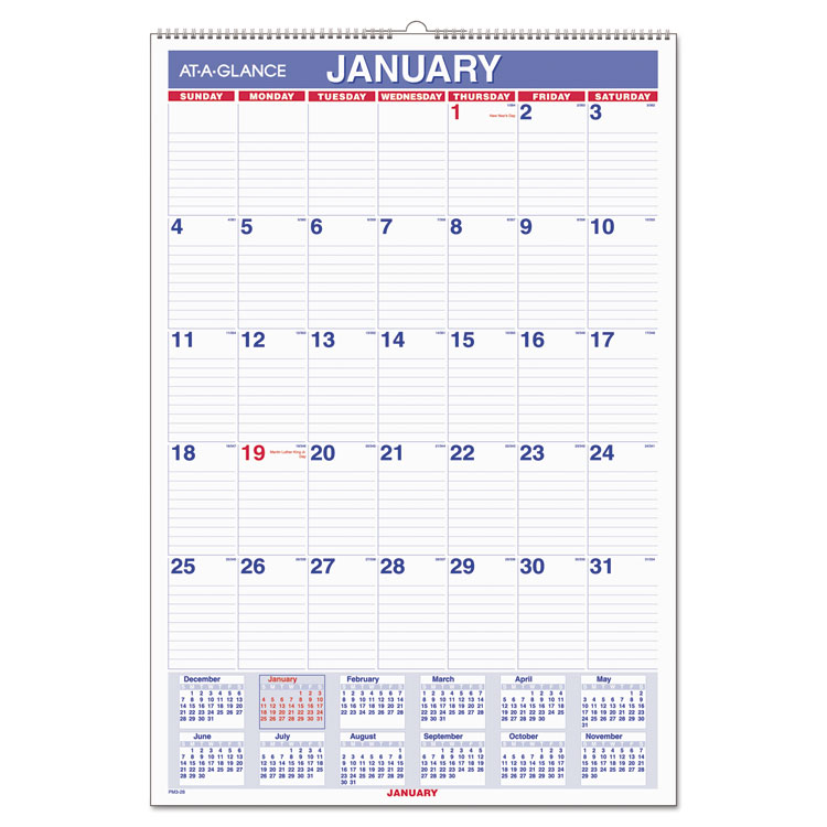 Picture of Monthly Wall Calendar with Ruled Daily Blocks, 15 1/2 x 22 3/4, White