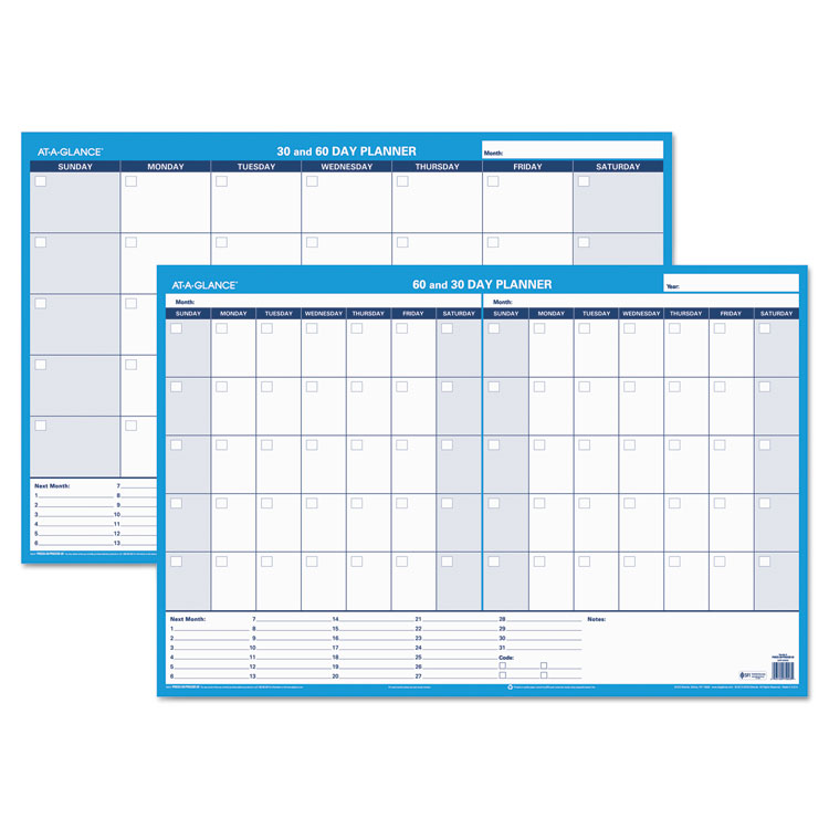 Picture of 30/60-Day Undated Horizontal Erasable Wall Planner, 36 x 24, White/Blue,