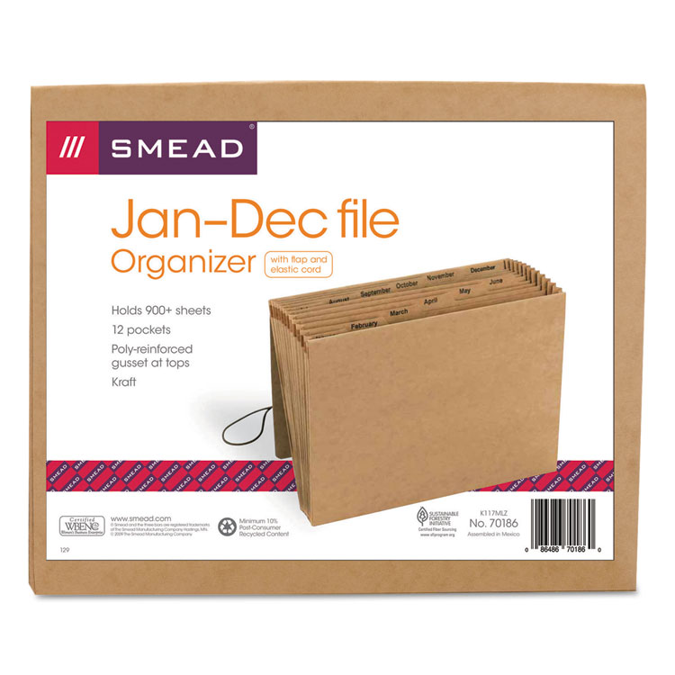 Picture of Jan-Dec Indexed Expanding Files, 12 Pockets, Letter, Kraft
