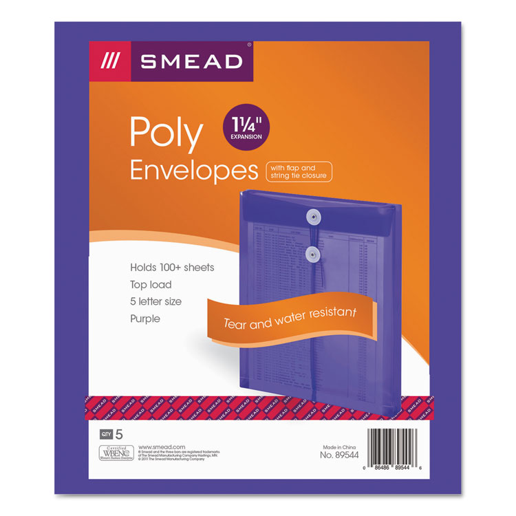 Picture of Poly String & Button Envelope, 9 3/4 x 11 5/8 x 1 1/4, Purple, 5/Pack