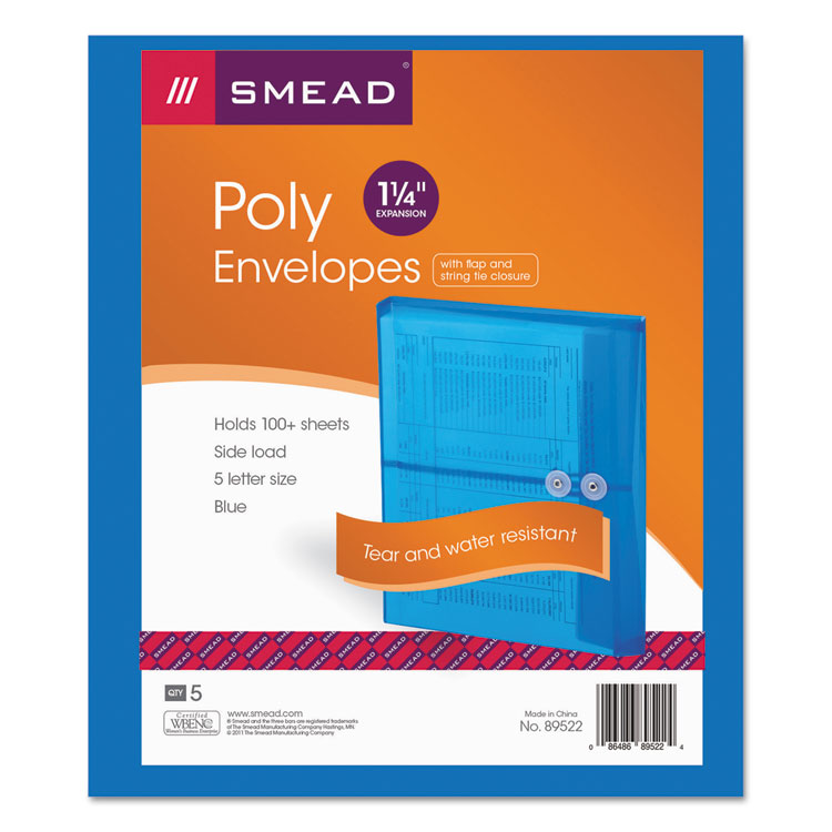 Picture of Poly String & Button Booklet Envelope, 9 3/4 x 11 5/8 x 1 1/4, Blue, 5/Pack